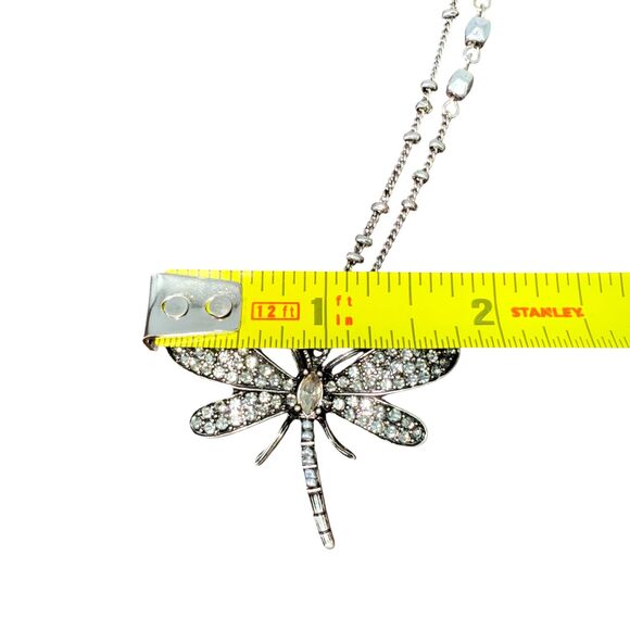 J. Jill Dragonfly Necklace Pendant Long Silver Tone Rhinestone Beads Adjustable - Picture 11 of 11